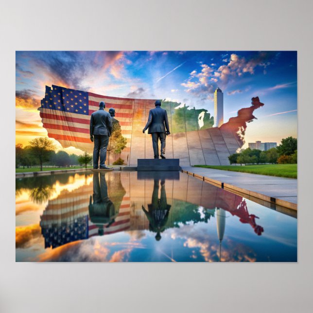 Double Exposue of USA Map and Landscape Poster (Front)