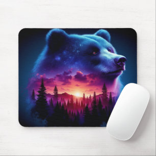Double Exposure Bear Portrait With Vibrant Sunset Mouse Pad