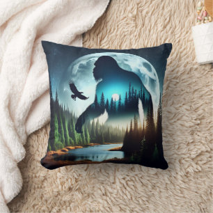 Double Exposure Bigfoot, Eagle and Full Moon Cushion