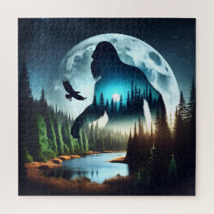 Double Exposure Bigfoot, Eagle and Full Moon Jigsaw Puzzle