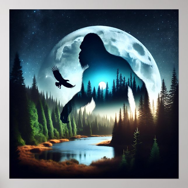 Double Exposure Bigfoot, Eagle and Full Moon Poster (Front)