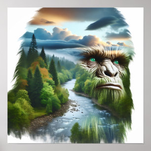 Double Exposure Bigfoot in Nature  Poster