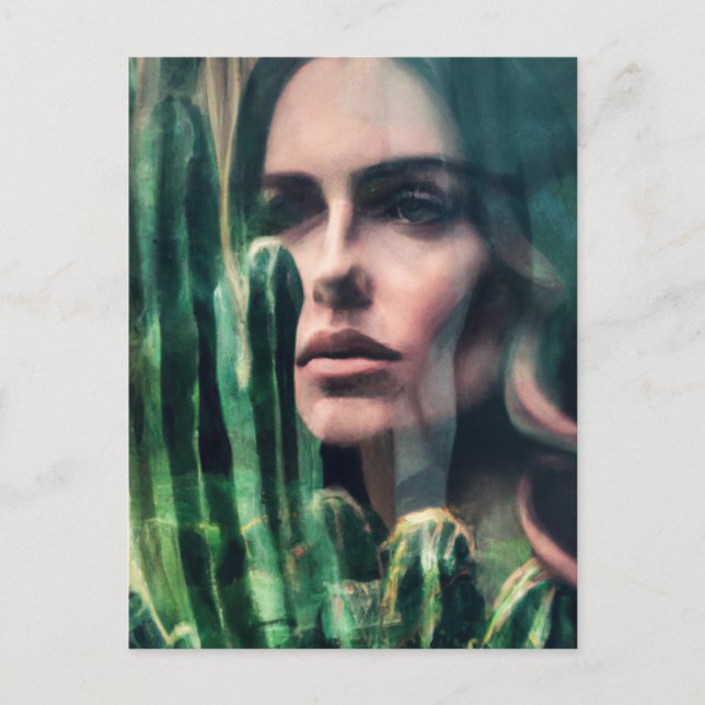 Double Exposure Cactus Woman Postcard (Front)