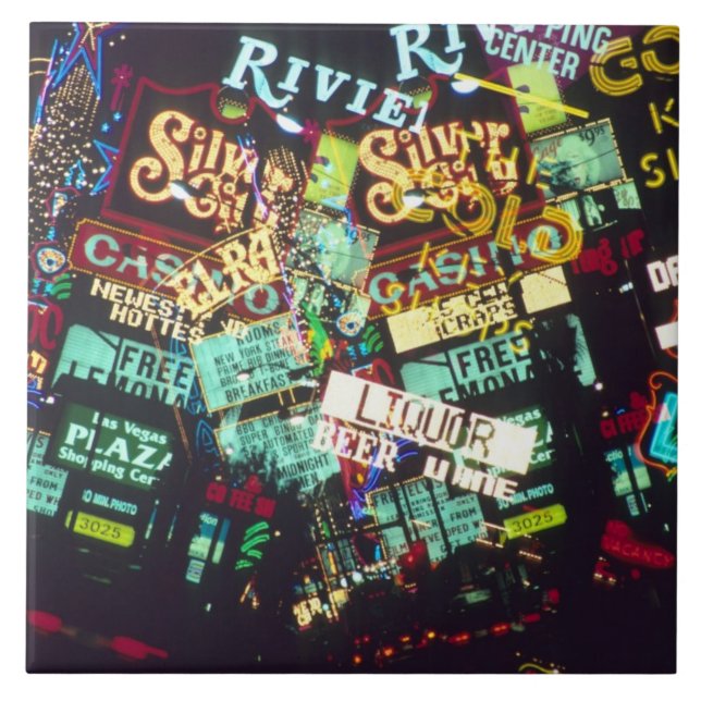 Double exposure, casino signs, Las Vegas, Ceramic Tile (Front)
