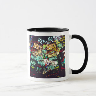 Double exposure, casino signs, Las Vegas, Mug