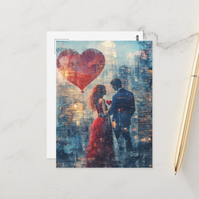 Double Exposure Couple in Love Postcard (Front/Back In Situ)