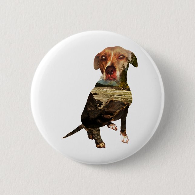 double exposure dog 6 cm round badge (Front)
