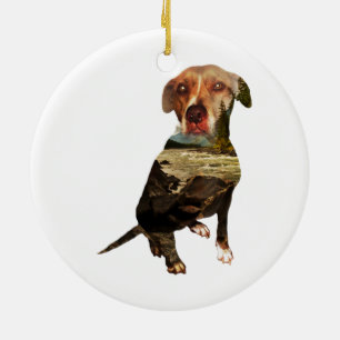 double exposure dog ceramic ornament