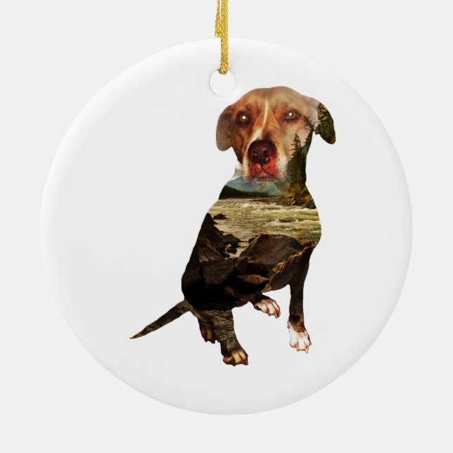double exposure dog ceramic ornament (Back)