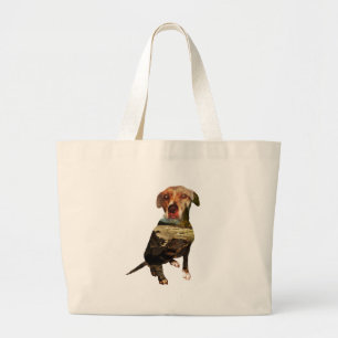 double exposure dog large tote bag