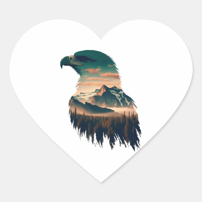 Double Exposure Eagle Heart Sticker (Front)