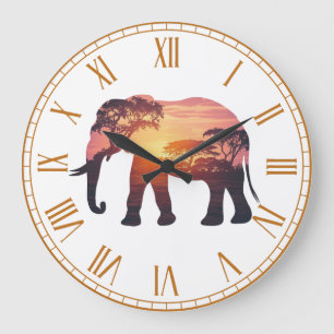 Double Exposure Elephant Silhouette Design – Savan Large Clock