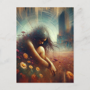 Double Exposure Flowers Abandoned City Woman Postcard