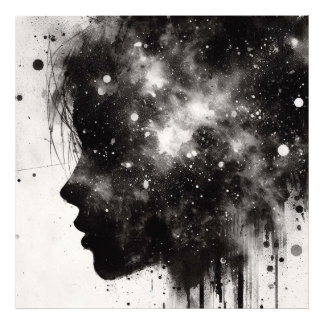 Double Exposure Girl Profile with Starry Sky Photo Print