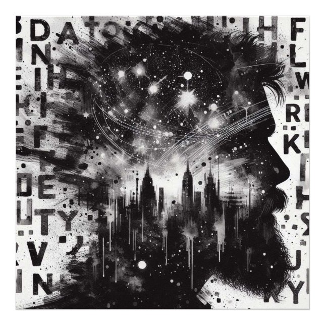 Double Exposure Man Profile with City Skyline  Photo Print (Front)