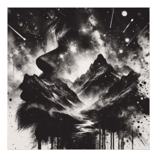 Double Exposure Man Profile with Mountain Landscap Photo Print
