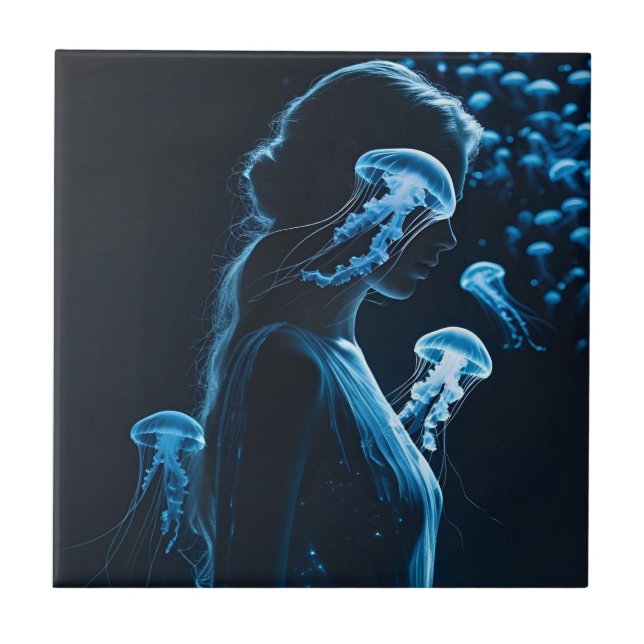 Double Exposure of Sensual Female Silhouette with  Ceramic Tile (Front)