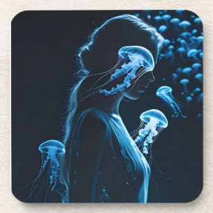Double Exposure of Sensual Female Silhouette with  Coaster