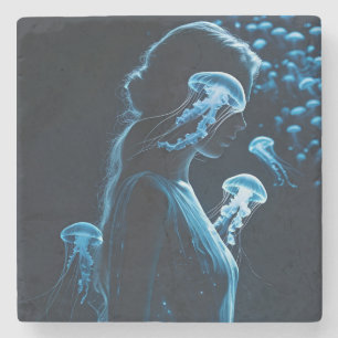 Double Exposure of Sensual Female Silhouette with  Stone Coaster