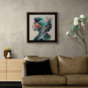 Double Exposure of Woman & Landscape Ai Art Poster