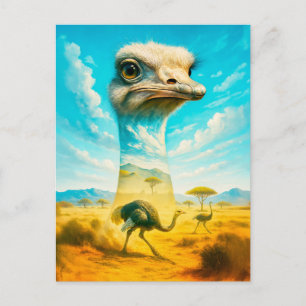 Double Exposure Portrait of Ostrich Holiday Postcard