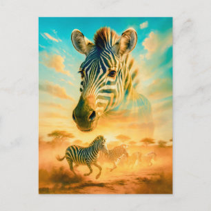 Double Exposure Portrait of Zebra Holiday Postcard