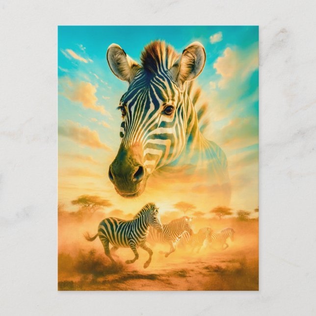 Double Exposure Portrait of Zebra Holiday Postcard (Front)