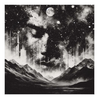 Double Exposure Portrait with Starry Sky Mountain Photo Print