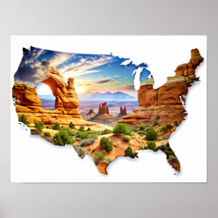 Double Exposure USA Map amd Grand Canyon Poster