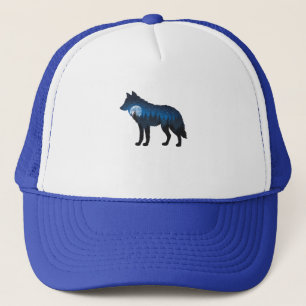 Double Exposure Wolf Silhouette Moonlit and Starry Trucker Hat