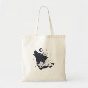 Double Exposure Wolf Tote Bag, Wolf mountain Bag