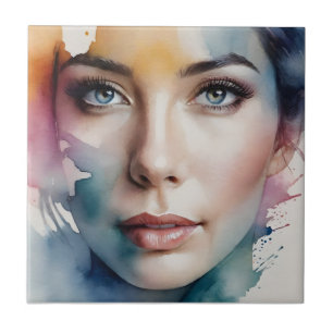 Double exposure woman art ceramic tile