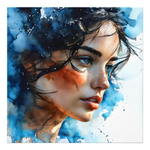 Double exposure woman art photo print
