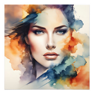 Double exposure woman art photo print
