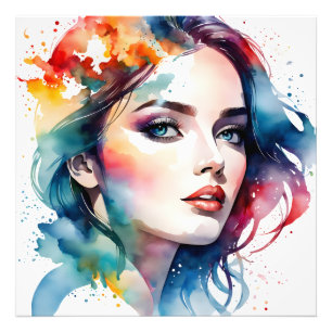 Double exposure woman art photo print