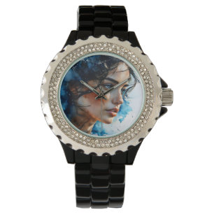 Double exposure woman art watch