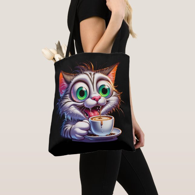 Double Expresso Cat Cartoon Tote Bag (Close Up)