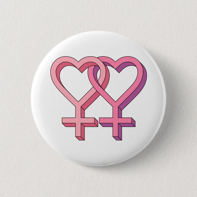 Double Female Hearts Symbol 6 Cm Round Badge (Front)