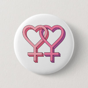 Double Female Hearts Symbol 6 Cm Round Badge