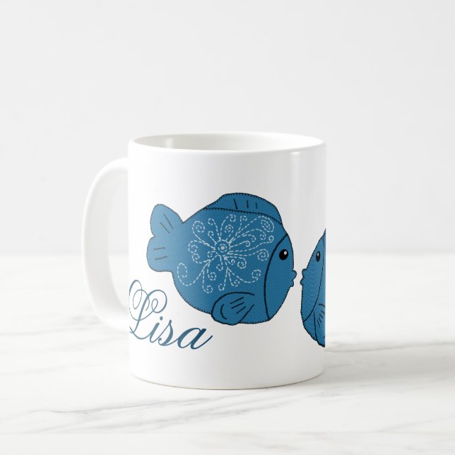 Double fish personalized coffee mug (Front Left)