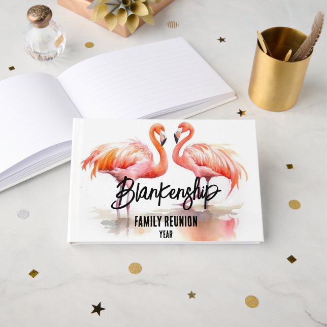 Double Flamingo Family Reunion Party Essential Guest Book (Front Open)