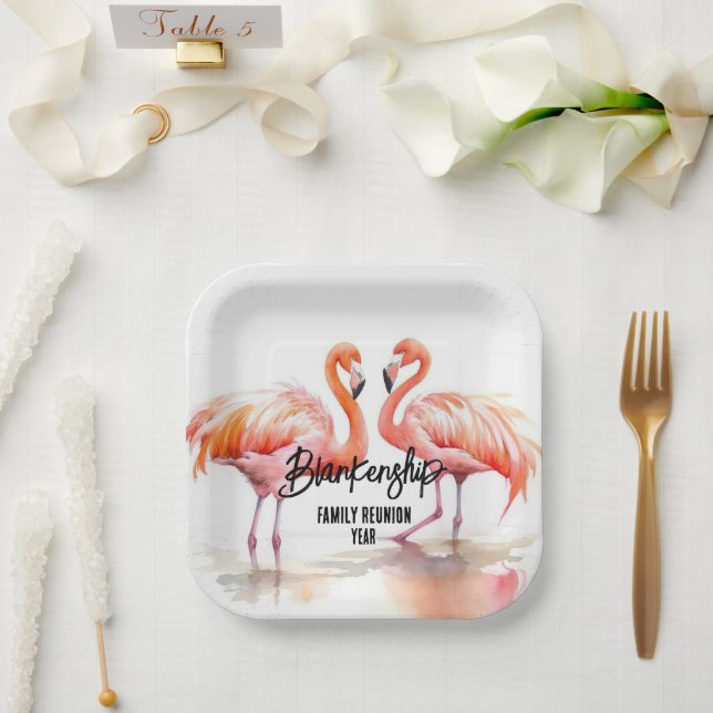 Double Flamingo Family Reunion Party Essentials Paper Plate (Wedding)