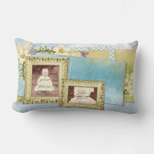 Double Frames Lumbar Throw Pillow Blue