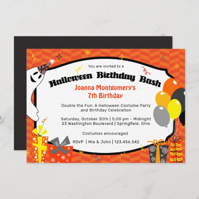 Double Fun Halloween Birthday Bash Costume Party Invitation (Front/Back)