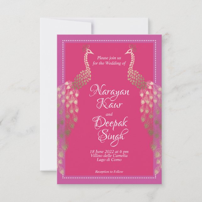 Double Gold Peacocks Indian Invitation (Front)