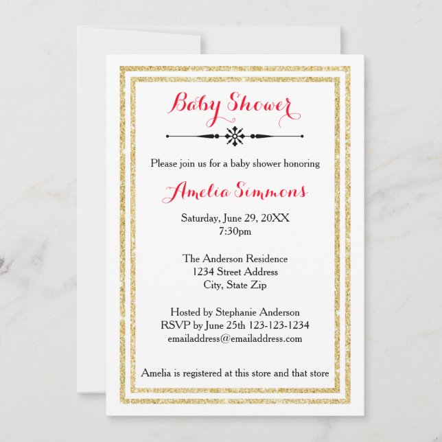 Double Gold Trim  - Baby Shower Invitation (Front)