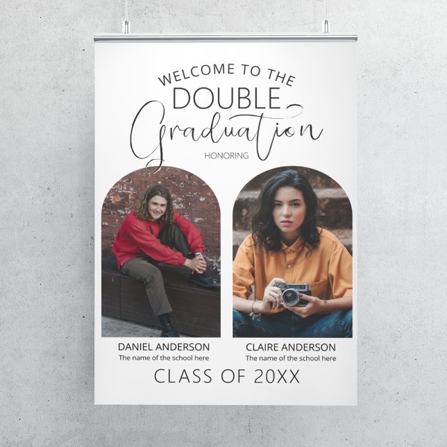 Double Graduate Arched Photo Graduation Welcome Poster (Creator Uploaded)