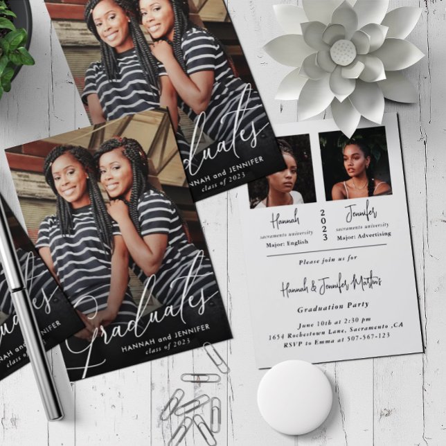Double Graduates Two Graduates Party Invitation (Creator Uploaded)