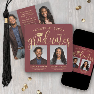 Double Graduation 2 Grads 4 Photos Burgundy & Gold Announcement