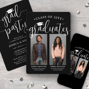 Double Graduation 2 Photos Black and White Joint Invitation